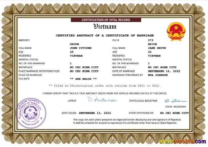 Vietnam marriage certificate